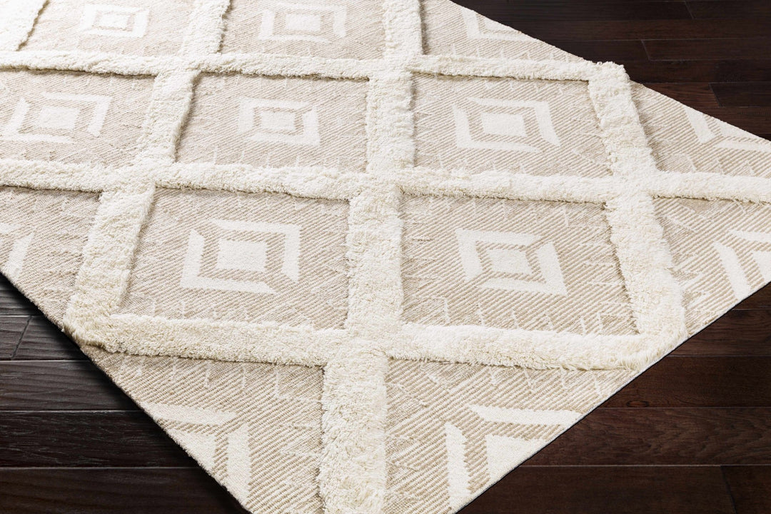 Modern Geometrical Texture Beige and Ivory Hand Tufted Wool Area Rug - The Rug Decor