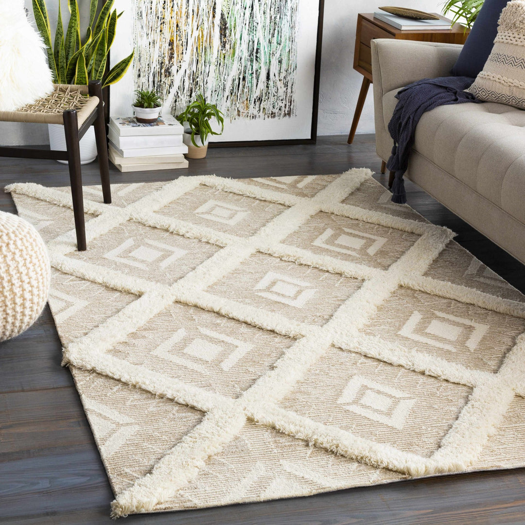 Modern Geometrical Texture Beige and Ivory Hand Tufted Wool Area Rug - The Rug Decor