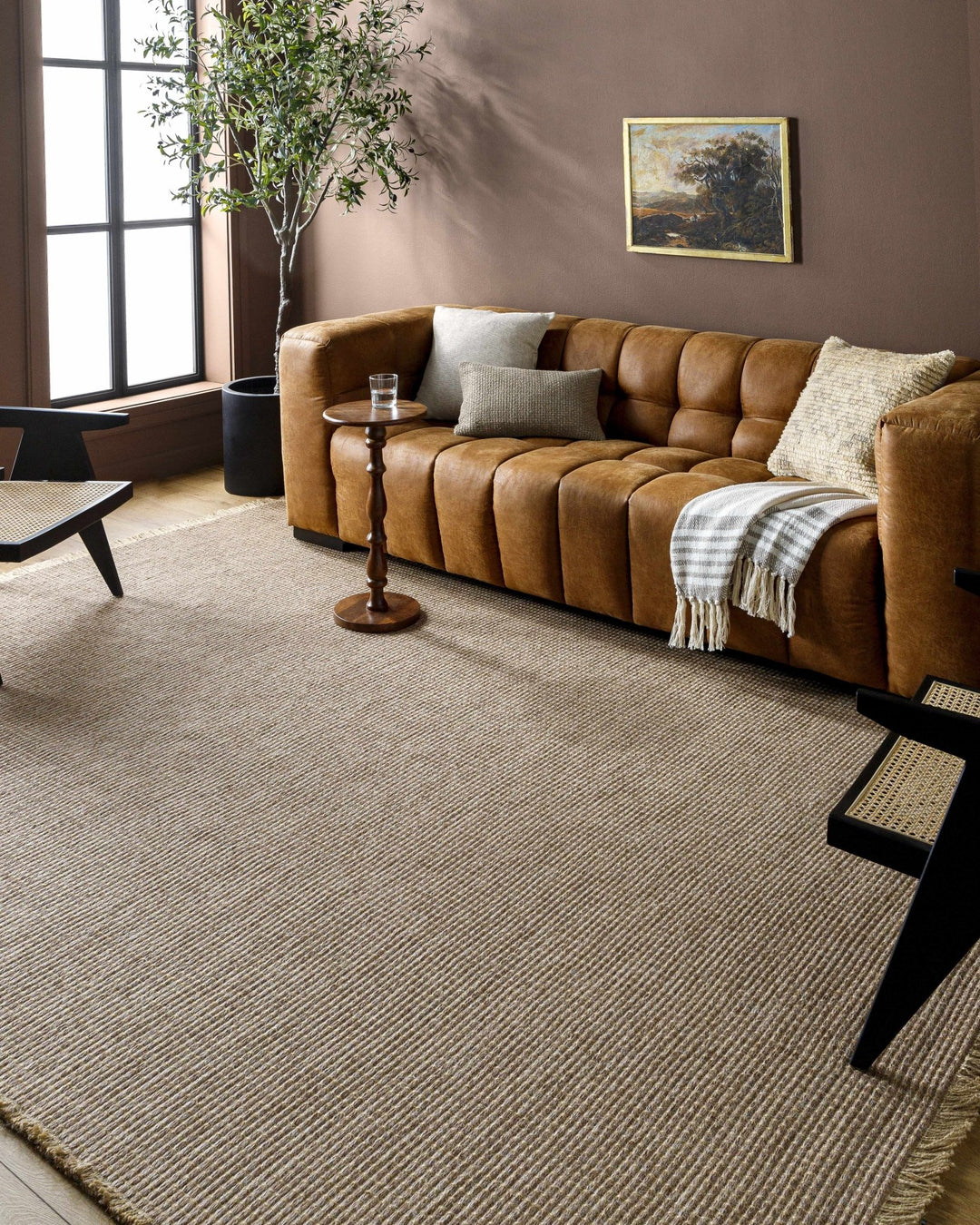 Modern Geometrical Texture Light Brown and Tan Multi Size Jute Area Rug - The Rug Decor