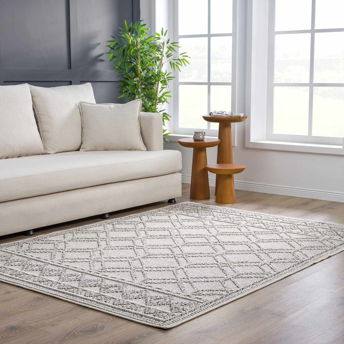 Modern Geometrical Texture Silver and Charcoal Outdoor Safe Area Rug - The Rug Decor