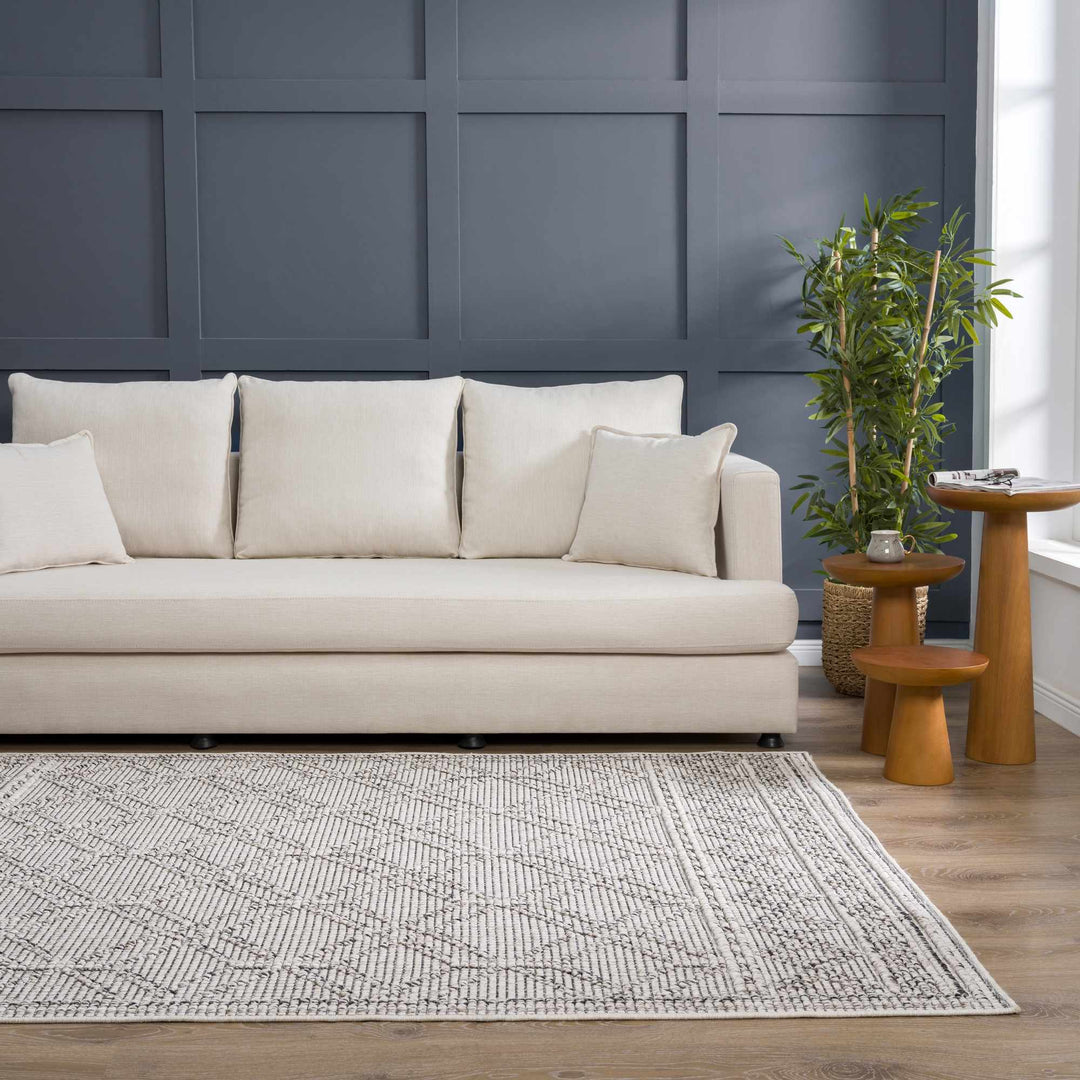 Modern Geometrical Texture Silver and Charcoal Outdoor Safe Area Rug - The Rug Decor
