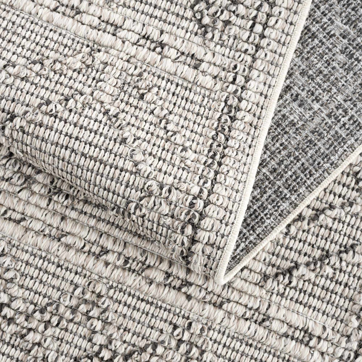 Modern Geometrical Texture Silver and Charcoal Outdoor Safe Area Rug - The Rug Decor