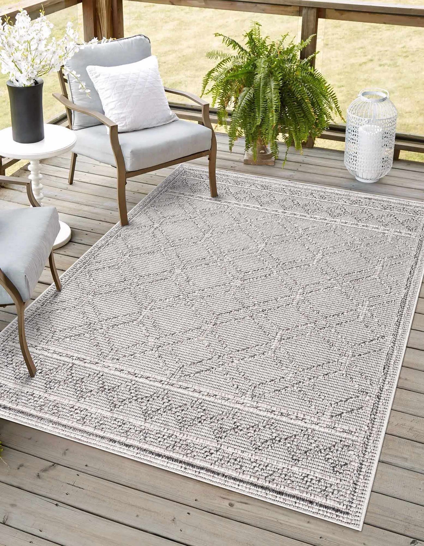 Modern Geometrical Texture Silver and Charcoal Outdoor Safe Area Rug - The Rug Decor