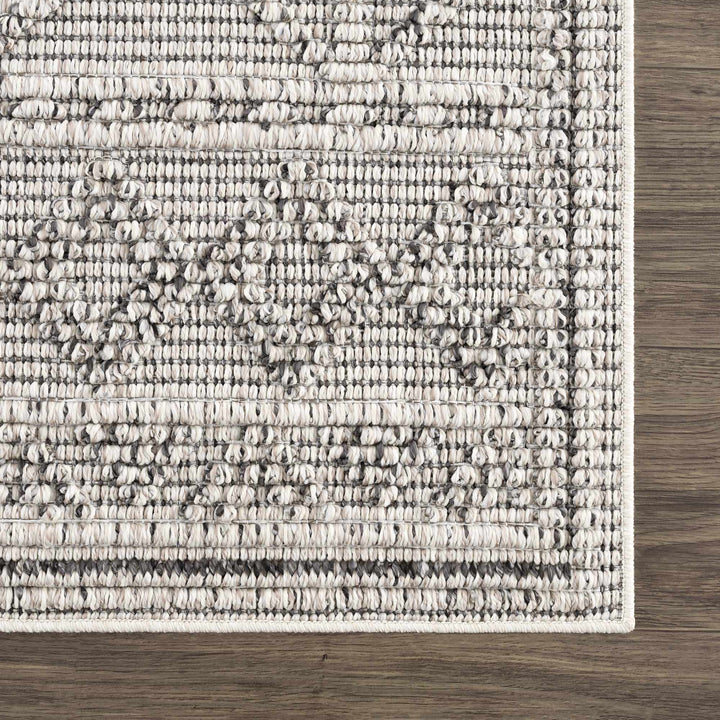 Modern Geometrical Texture Silver and Charcoal Outdoor Safe Area Rug - The Rug Decor