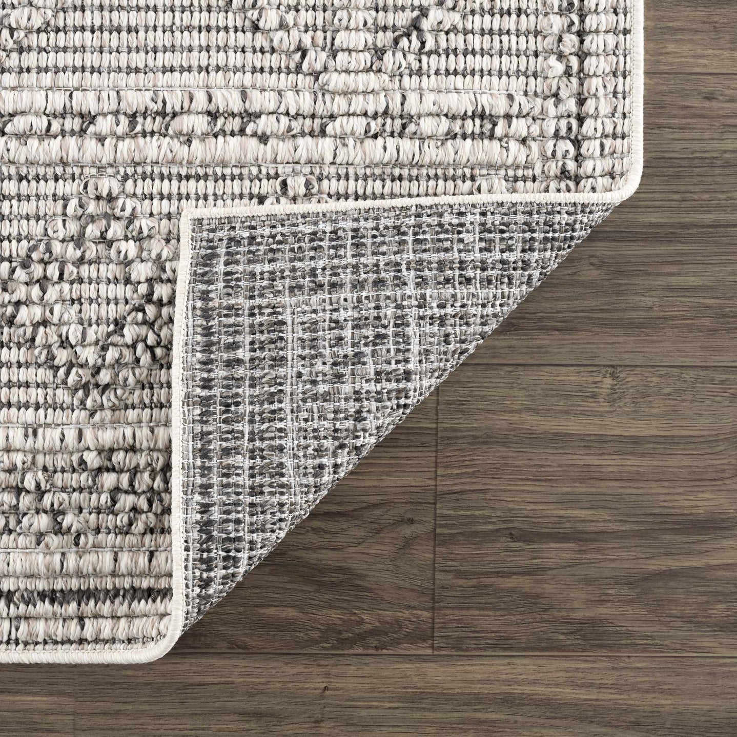Modern Geometrical Texture Silver and Charcoal Outdoor Safe Area Rug - The Rug Decor