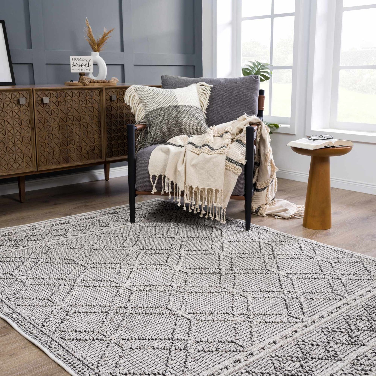 Modern Geometrical Texture Silver and Charcoal Outdoor Safe Area Rug - The Rug Decor
