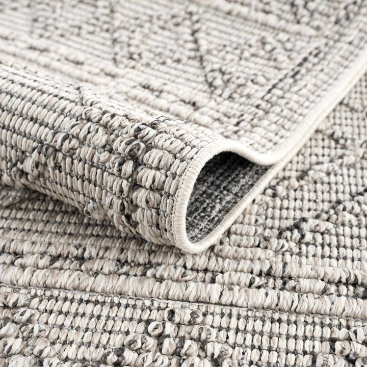 Modern Geometrical Texture Silver and Charcoal Outdoor Safe Area Rug - The Rug Decor