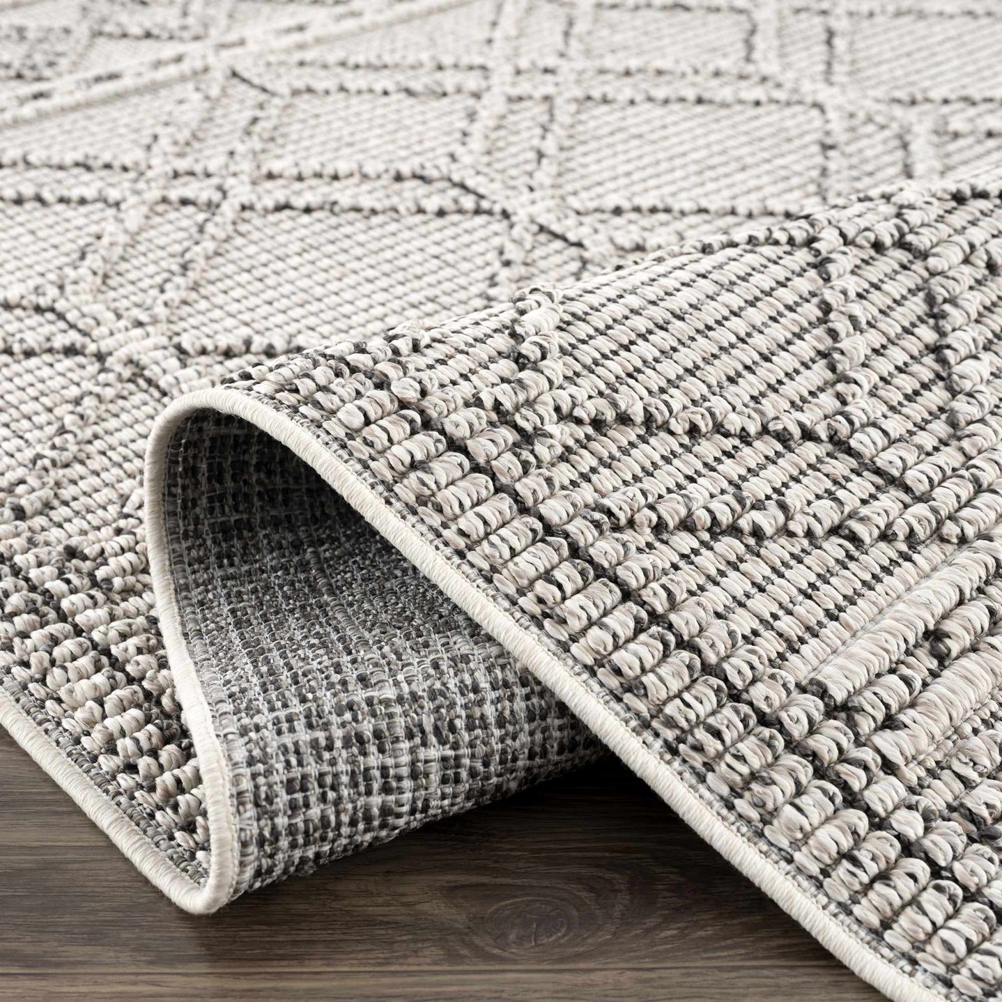 Modern Geometrical Texture Silver and Charcoal Outdoor Safe Area Rug - The Rug Decor