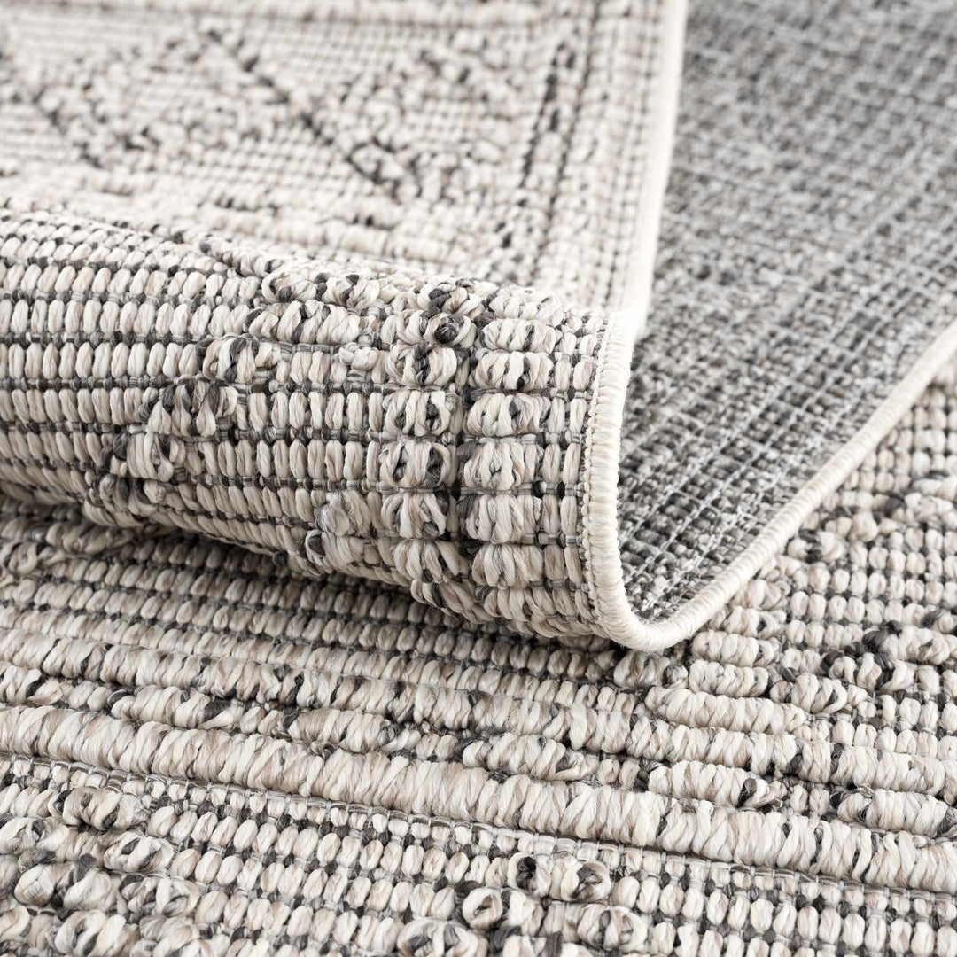Modern Geometrical Texture Silver and Charcoal Outdoor Safe Area Rug - The Rug Decor