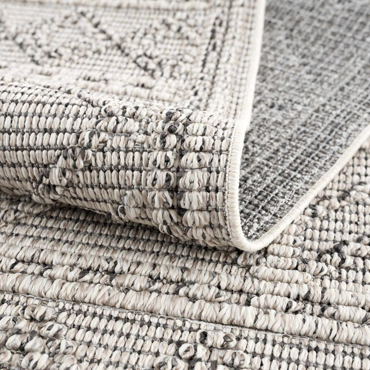 Modern Geometrical Texture Silver and Charcoal Outdoor Safe Area Rug - The Rug Decor