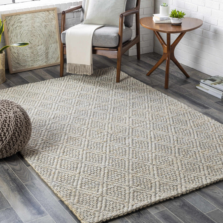 Modern Geometrical Textured Hand Woven Ivory and Black Jute Area Rug - The Rug Decor