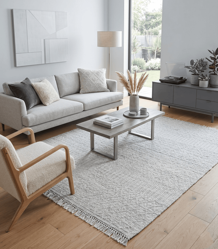 Modern Geometrical White Dhurrie Wool Area Rug - The Rug Decor