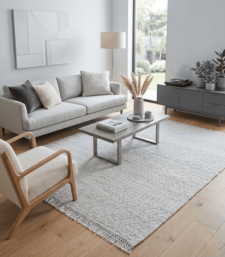 Modern Geometrical White Dhurrie Wool Area Rug - The Rug Decor