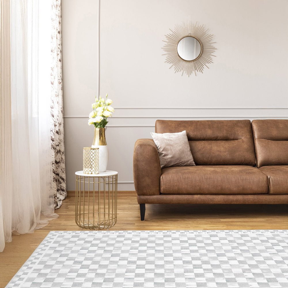 Modern Geometrical White Machine Washable Cotton Area Rug - The Rug Decor