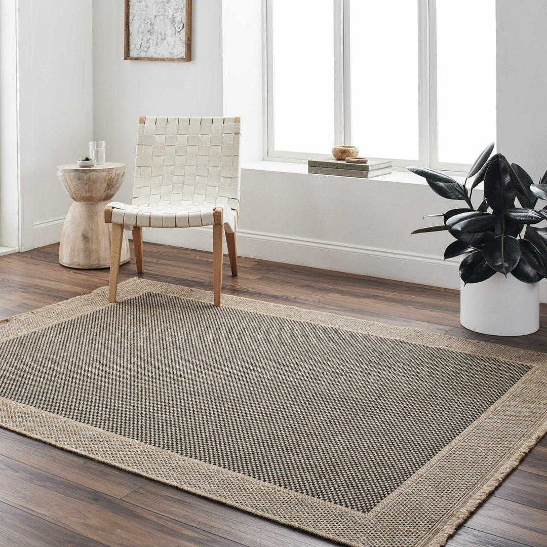 Modern Giles Pattern Tan And Black Machine Woven Indoor & Outdoor Rug - The Rug Decor