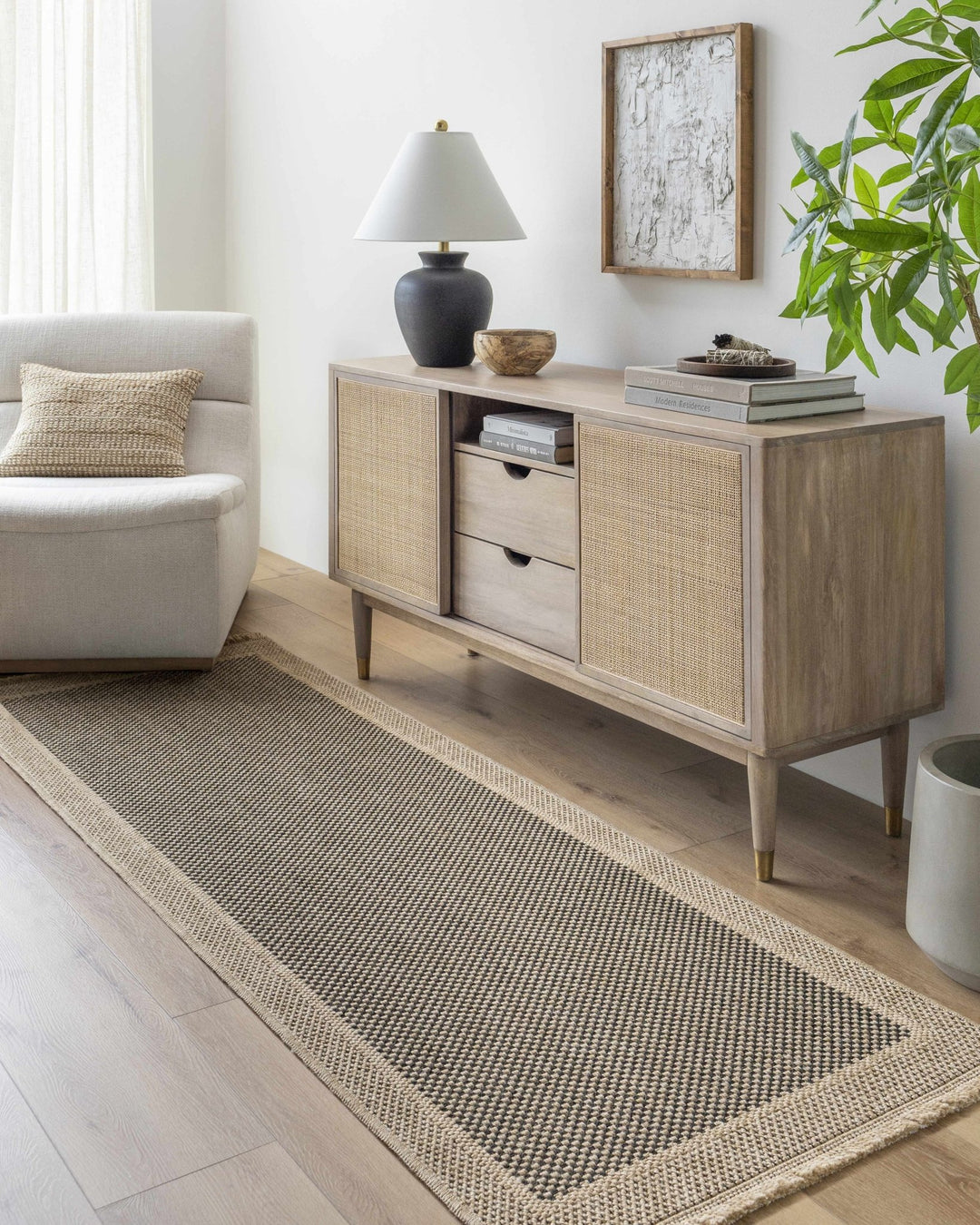 Modern Giles Pattern Tan And Black Machine Woven Indoor & Outdoor Rug - The Rug Decor