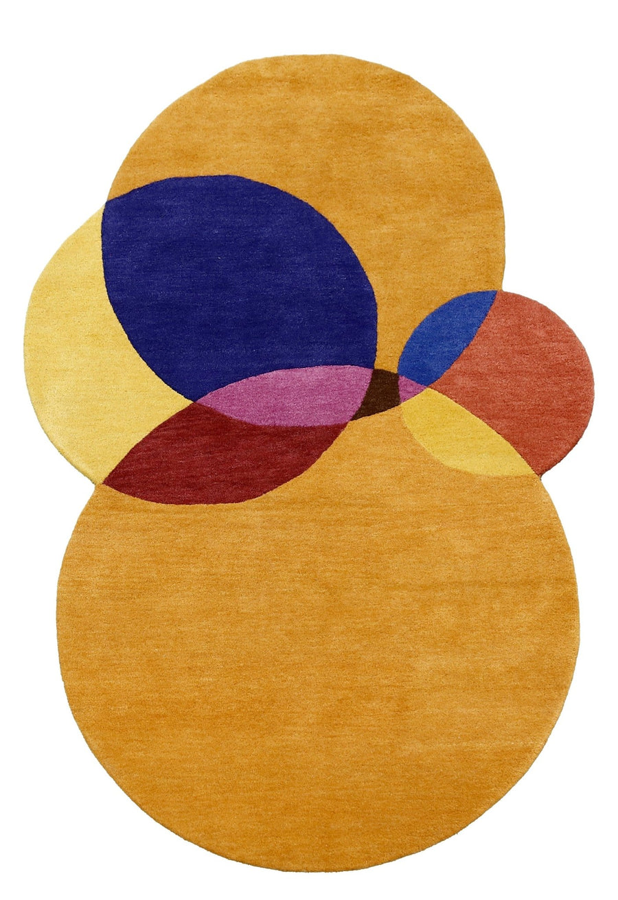 Modern Gold Orbs Hand Tufted 5x6 Wool Area Rug - The Rug Decor