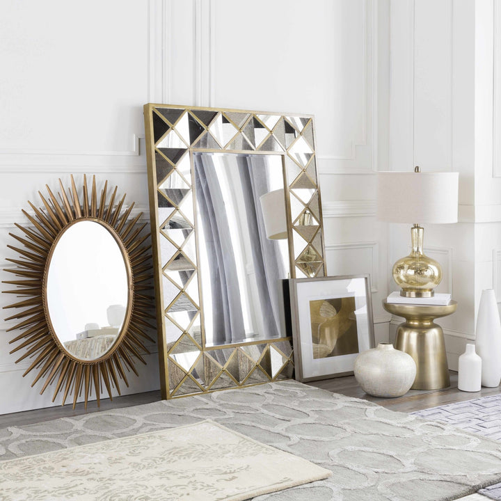 Modern Golden Sunburst Oval Shaped Wall hanging Mirror - The Rug Decor