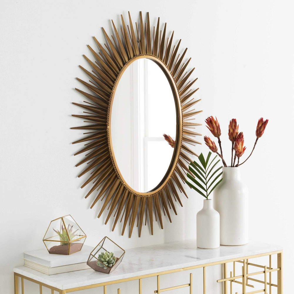Modern Golden Sunburst Oval Shaped Wall hanging Mirror - The Rug Decor