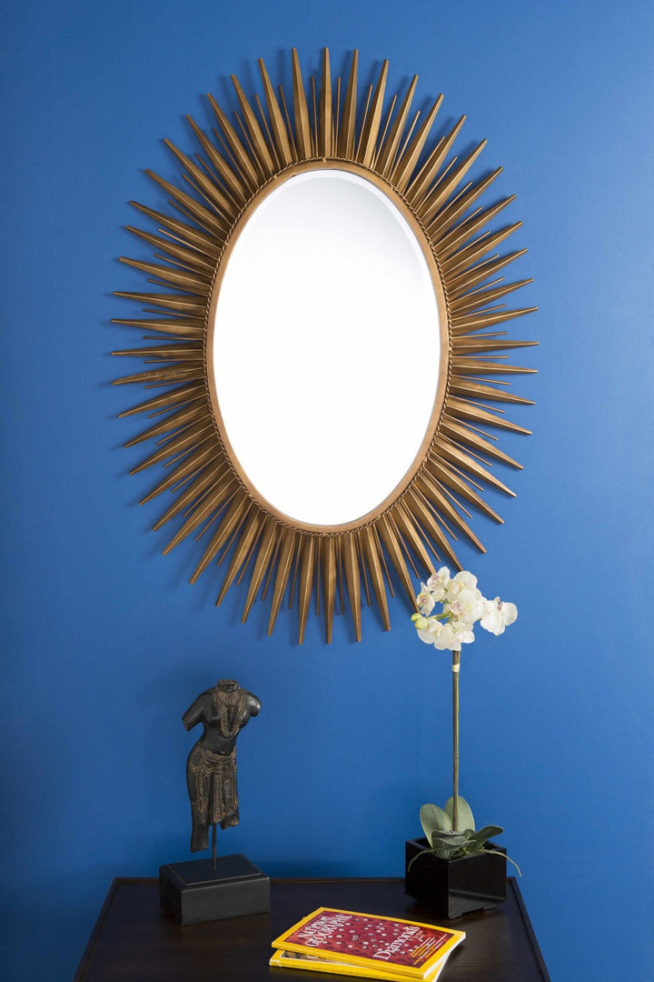 Modern Golden Sunburst Oval Shaped Wall hanging Mirror - The Rug Decor