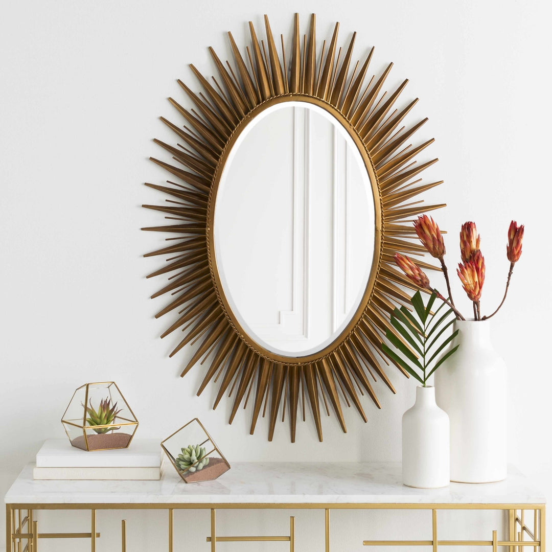 Modern Golden Sunburst Oval Shaped Wall hanging Mirror - The Rug Decor