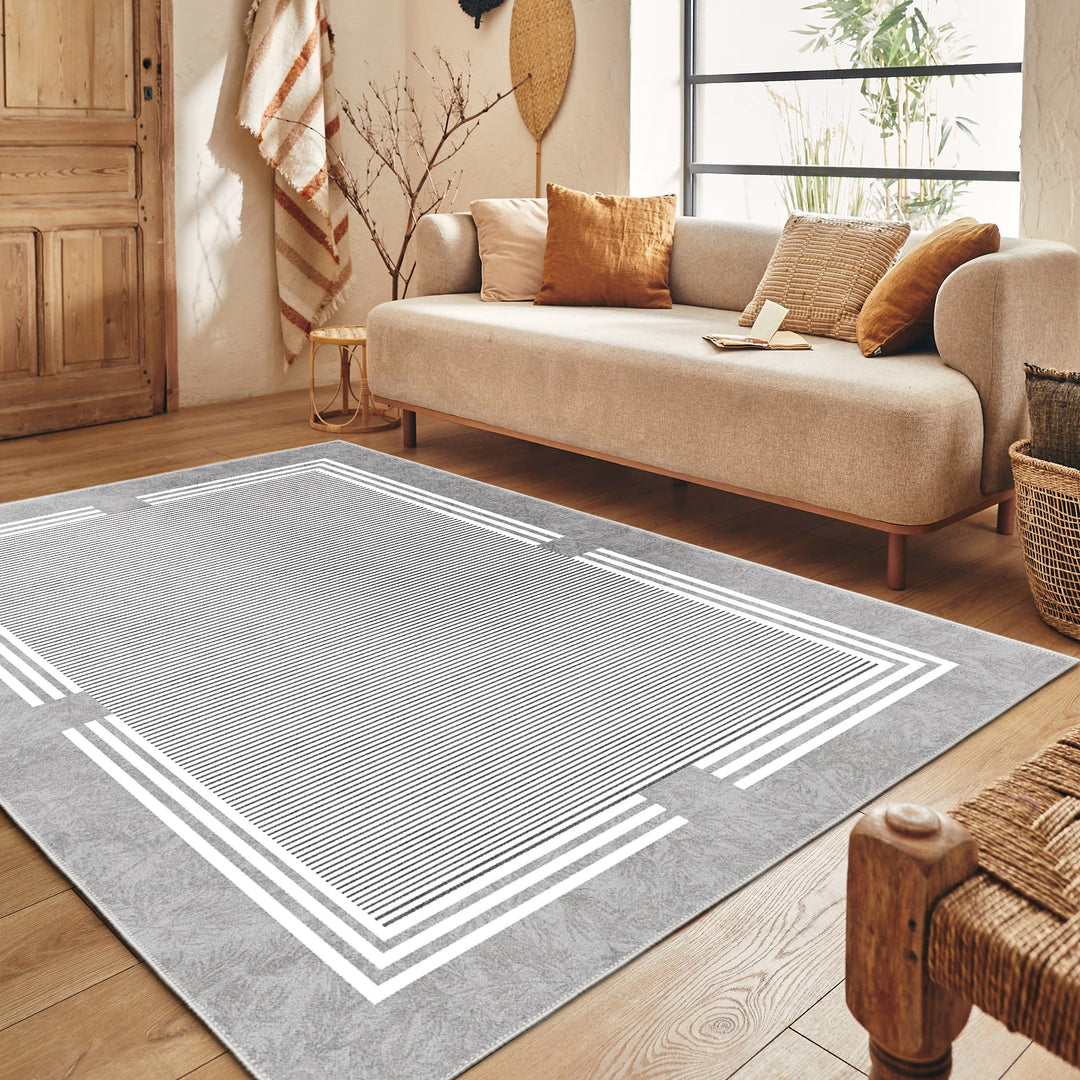 Modern Gray Machine Washable Cotton Area Rug - The Rug Decor