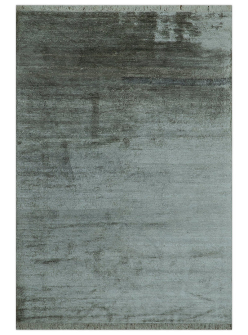 Modern Gray Solid Design 6x8.7 Hand Knotted Wool Area Rug - The Rug Decor