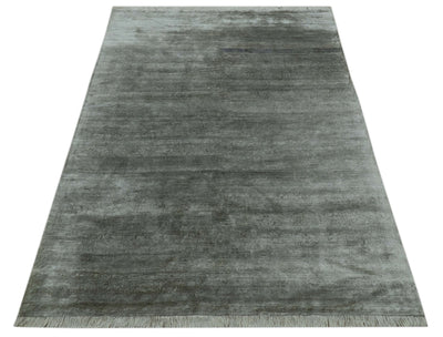 Modern Gray Solid Design 6x8.7 Hand Knotted Wool Area Rug - The Rug Decor