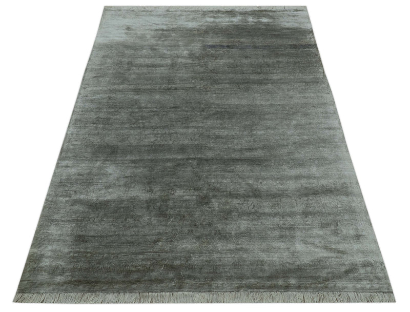 Modern Gray Solid Design 6x8.7 Hand Knotted Wool Area Rug - The Rug Decor