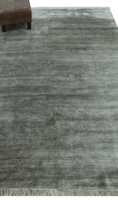 Modern Gray Solid Design 6x8.7 Hand Knotted Wool Area Rug - The Rug Decor
