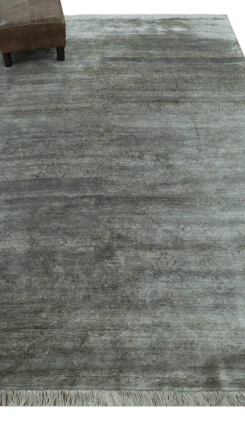 Modern Gray Solid Design 6x8.7 Hand Knotted Wool Area Rug - The Rug Decor