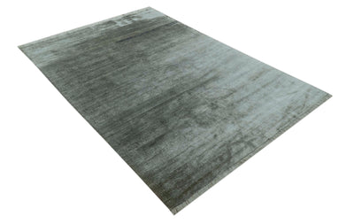 Modern Gray Solid Design 6x8.7 Hand Knotted Wool Area Rug - The Rug Decor