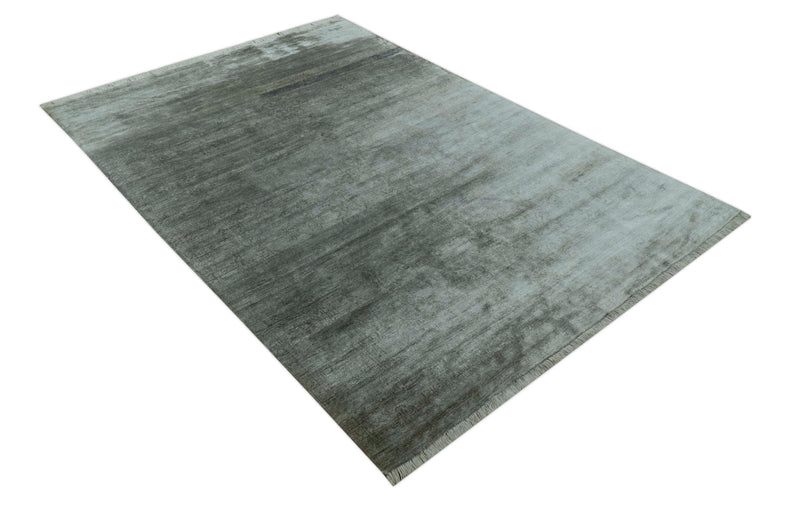 Modern Gray Solid Design 6x8.7 Hand Knotted Wool Area Rug - The Rug Decor