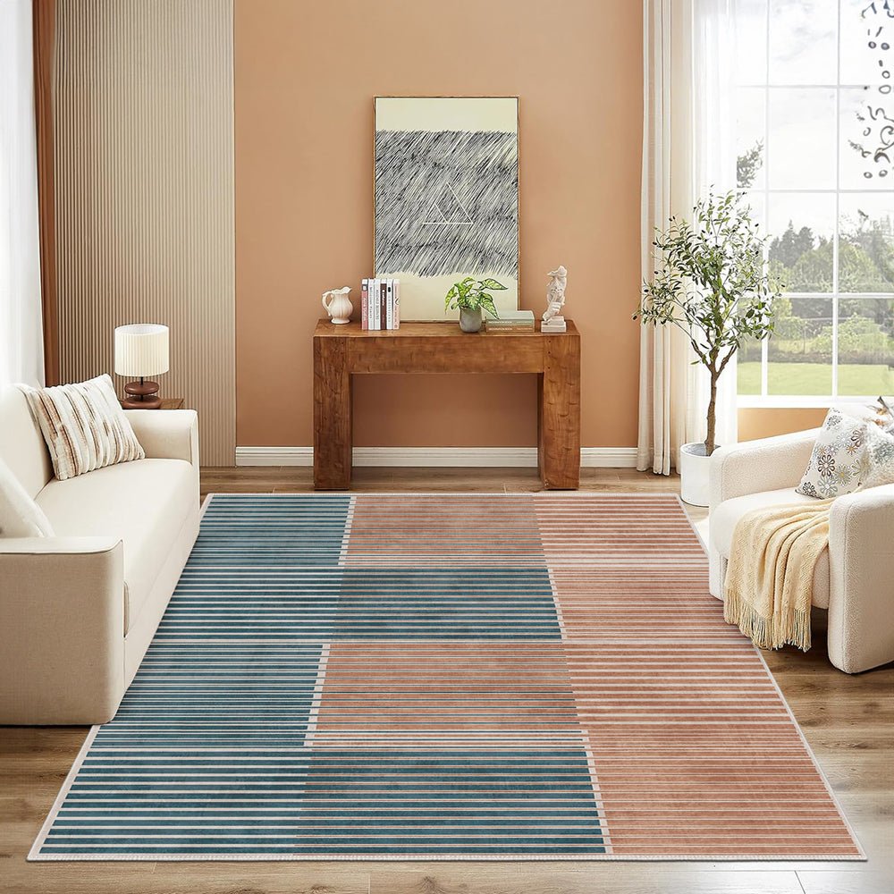 Modern Grey And Brown Machine Washable Cotton Area Rug - The Rug Decor