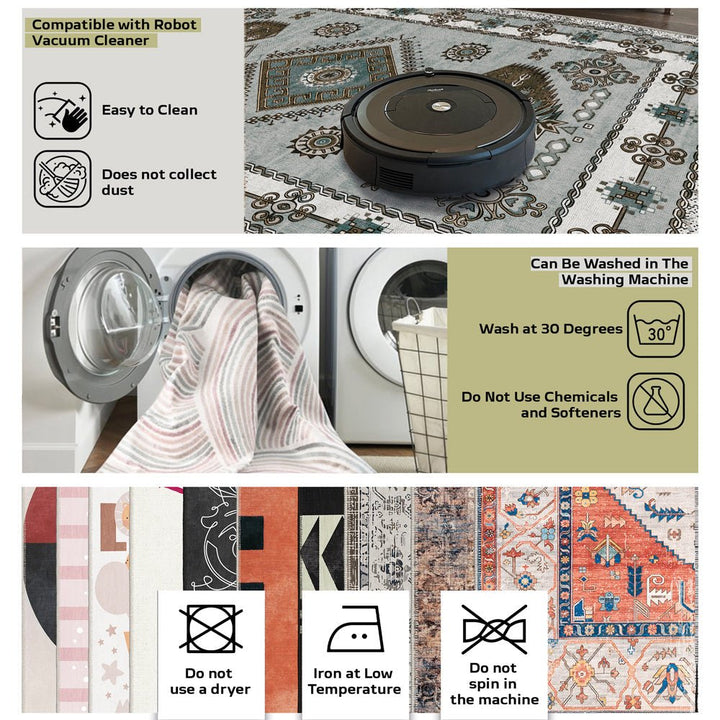 Modern Grey And Brown Machine Washable Cotton Area Rug - The Rug Decor