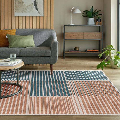 Modern Grey And Brown Machine Washable Cotton Area Rug - The Rug Decor