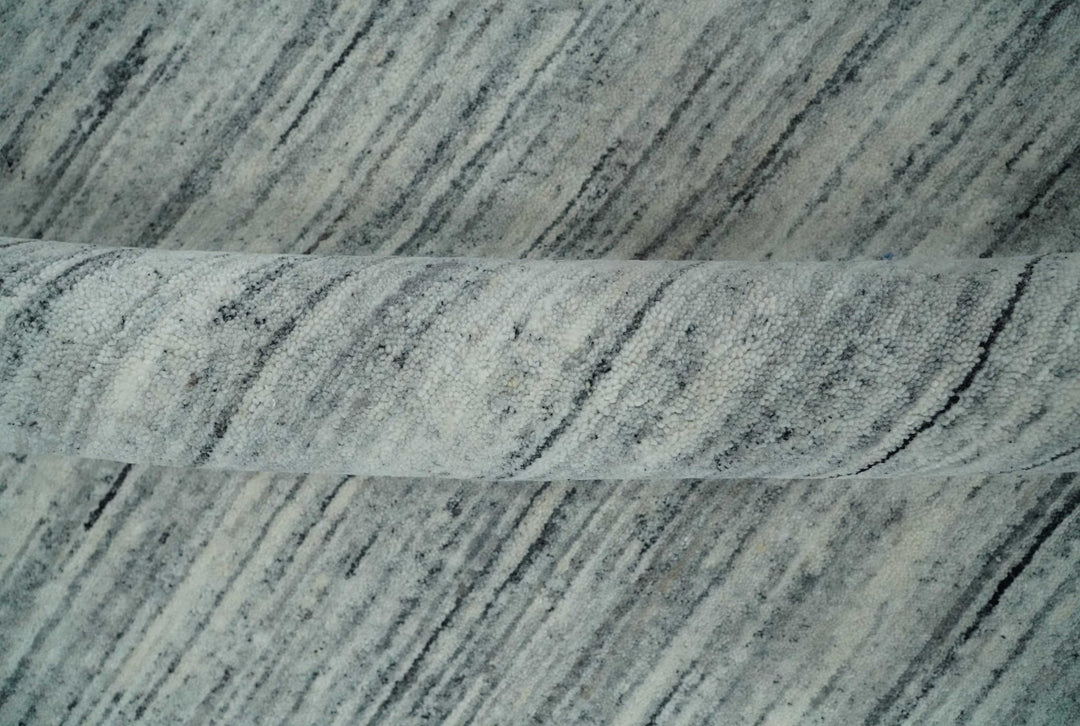 Modern Handloom Ivory, Charcoal, Silver 8x10 Contemporary Wool Area Rug - The Rug Decor