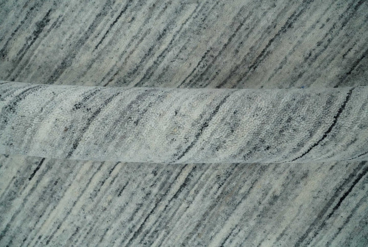 Modern Handloom Ivory, Charcoal, Silver 8x10 Contemporary Wool Area Rug - The Rug Decor