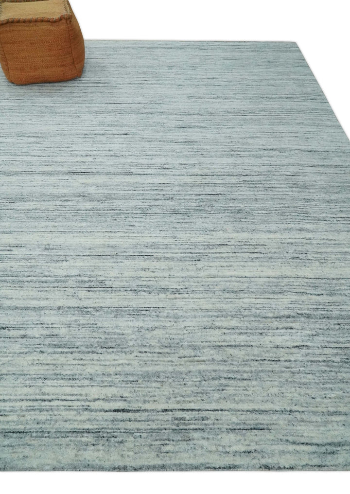 Modern Handloom Ivory, Charcoal, Silver 8x10 Contemporary Wool Area Rug - The Rug Decor