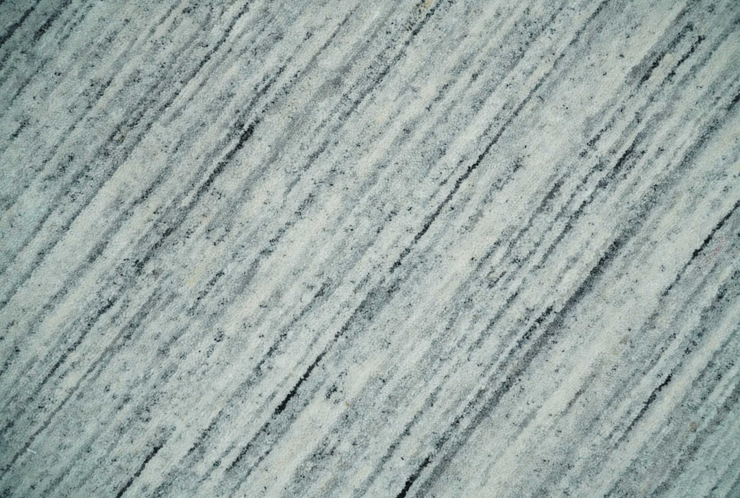 Modern Handloom Ivory, Charcoal, Silver 8x10 Contemporary Wool Area Rug - The Rug Decor