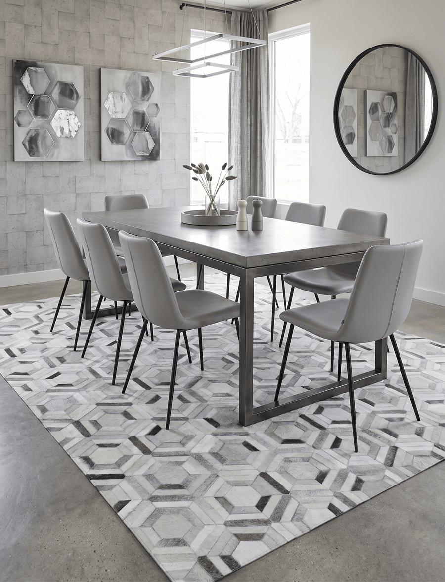 Modern Handmade Ivory and Silver Genuine Leather Area Rug - The Rug Decor