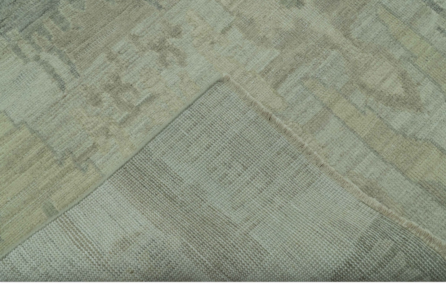 Modern Ikat Design distressed Beige And Charcoal Hand Knotted Custom Made wool rug - The Rug Decor