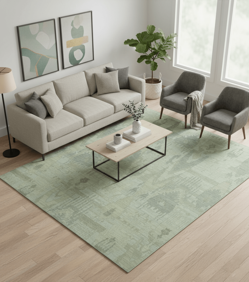 Modern Ikat Design distressed Beige And Charcoal Hand Knotted Custom Made wool rug - The Rug Decor