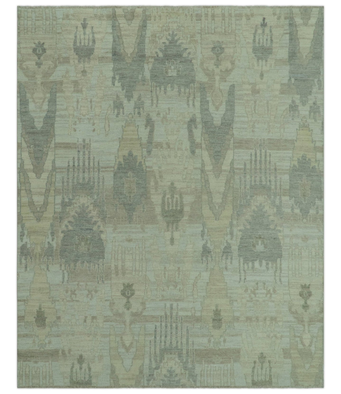 Modern Ikat Design distressed Beige And Charcoal Hand Knotted Custom Made wool rug - The Rug Decor