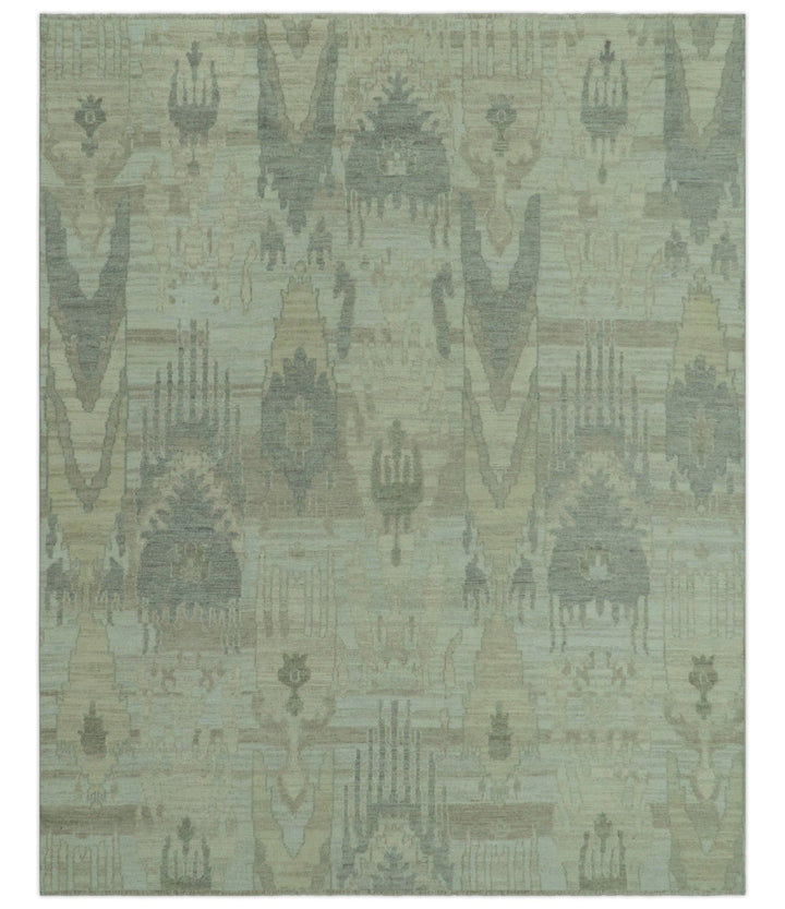 Modern Ikat Design distressed Beige And Charcoal Hand Knotted Custom Made wool rug - The Rug Decor