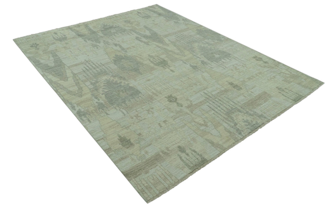 Modern Ikat Design distressed Beige And Charcoal Hand Knotted Custom Made wool rug - The Rug Decor