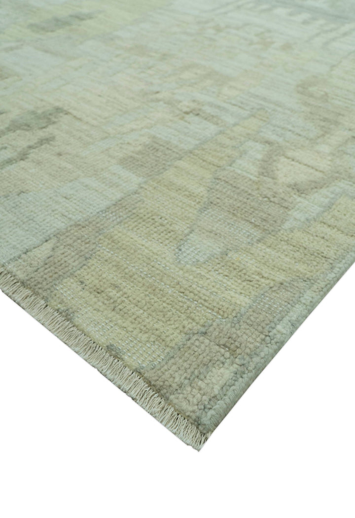 Modern Ikat Design distressed Beige And Charcoal Hand Knotted Custom Made wool rug - The Rug Decor