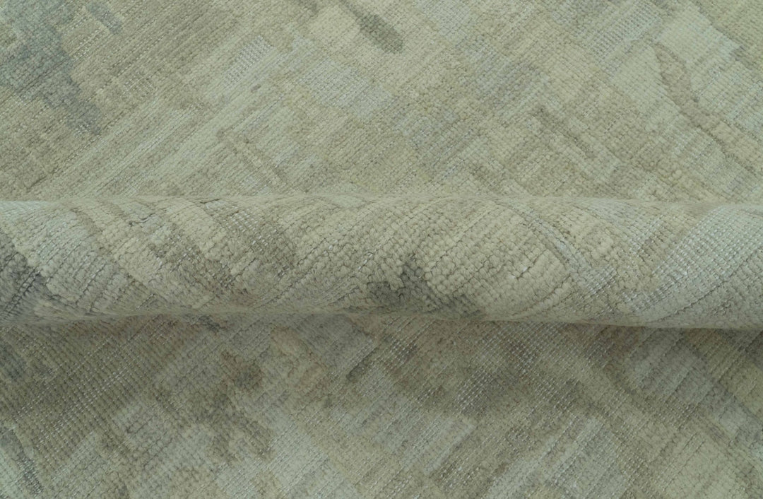 Modern Ikat Design distressed Beige And Charcoal Hand Knotted Custom Made wool rug - The Rug Decor