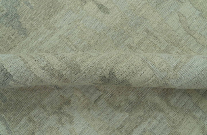 Modern Ikat Design distressed Beige And Charcoal Hand Knotted Custom Made wool rug - The Rug Decor