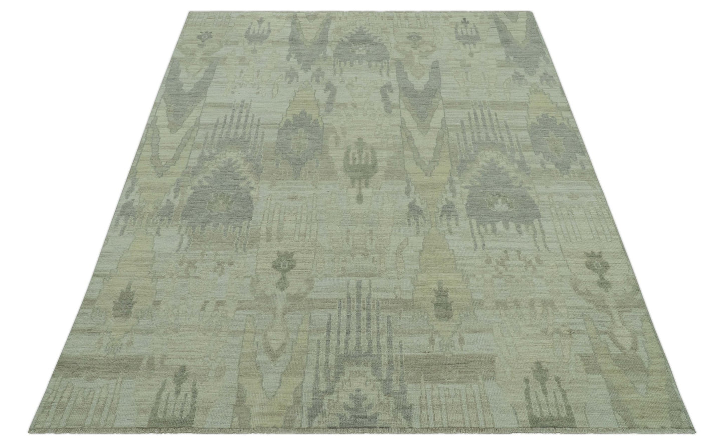Modern Ikat Design distressed Beige And Charcoal Hand Knotted Custom Made wool rug - The Rug Decor